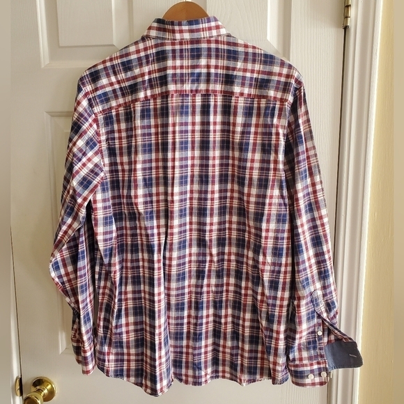 Linea Uomo Stretch plaid button down Mens Large - Picture 5 of 6